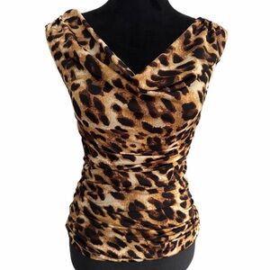 XOXO- Leopard Print Cowl Neck Blouse (sz s) NWOT